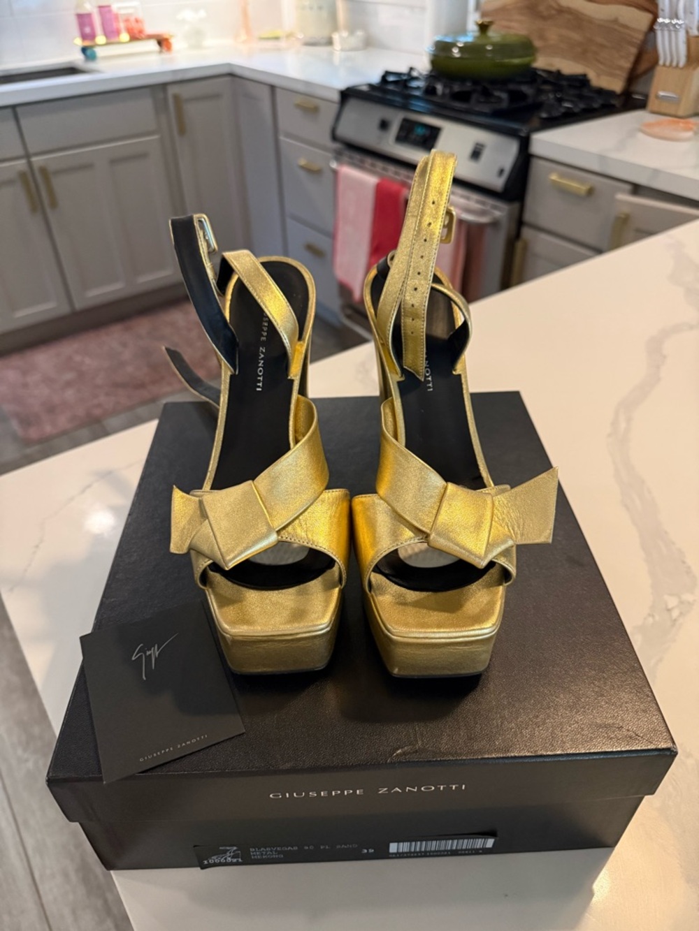 Giuseppe Zanotti Metallic Gold Bow Platform Sandals